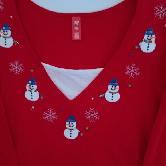HOLIDAY EDITION?? RED THEME EMBROIDED/ APPLIQUE SNOWMEN /SNOWFLAKES SZ 1X/XG(16) - Picture 3 of 8
